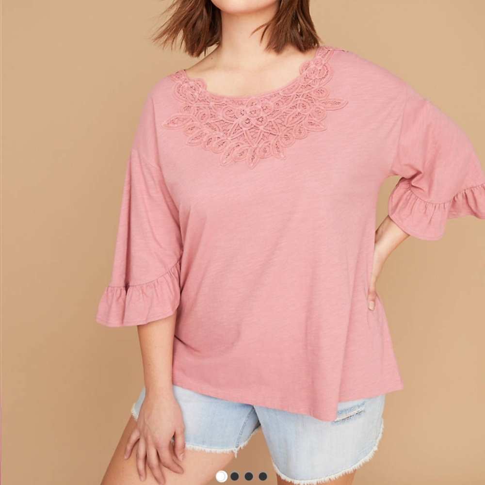 NWT-Lane Bryant Ruffle Sleeve Tee - Picture 3 of 4